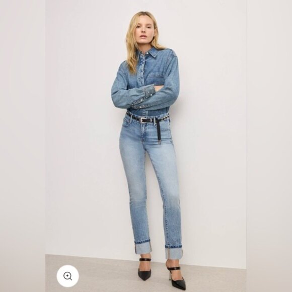 Good American Classic Slim Straight Jeans NWT 2/26 with Cuffs - Picture 1 of 4
